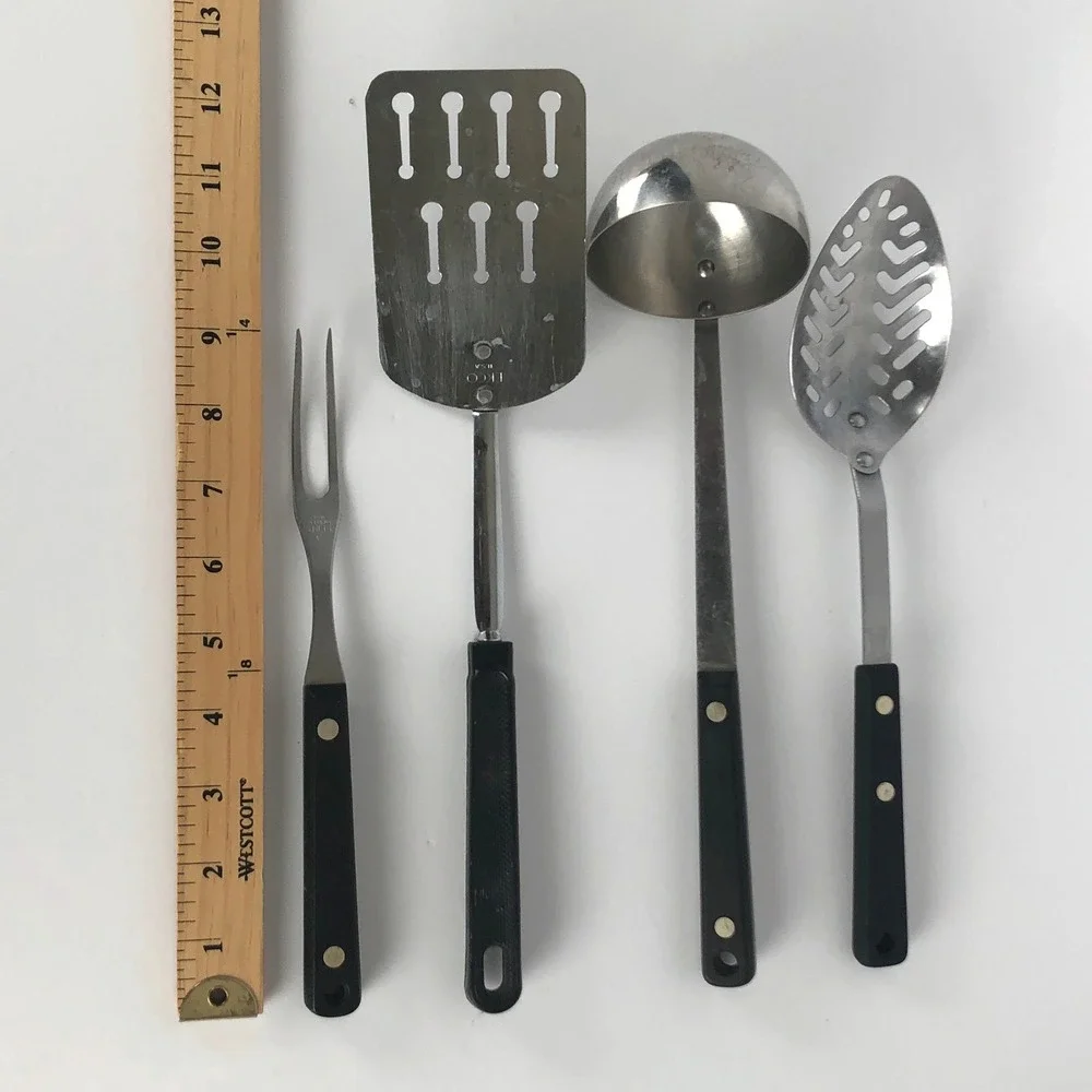 VTG EKCO FLINT Stainless Kitchen Utensils 4 pc Spatula Fork Spoon Ladle USA